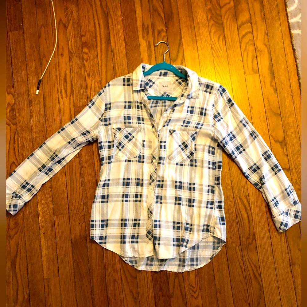 Rails wire and blue plaid button down shirt